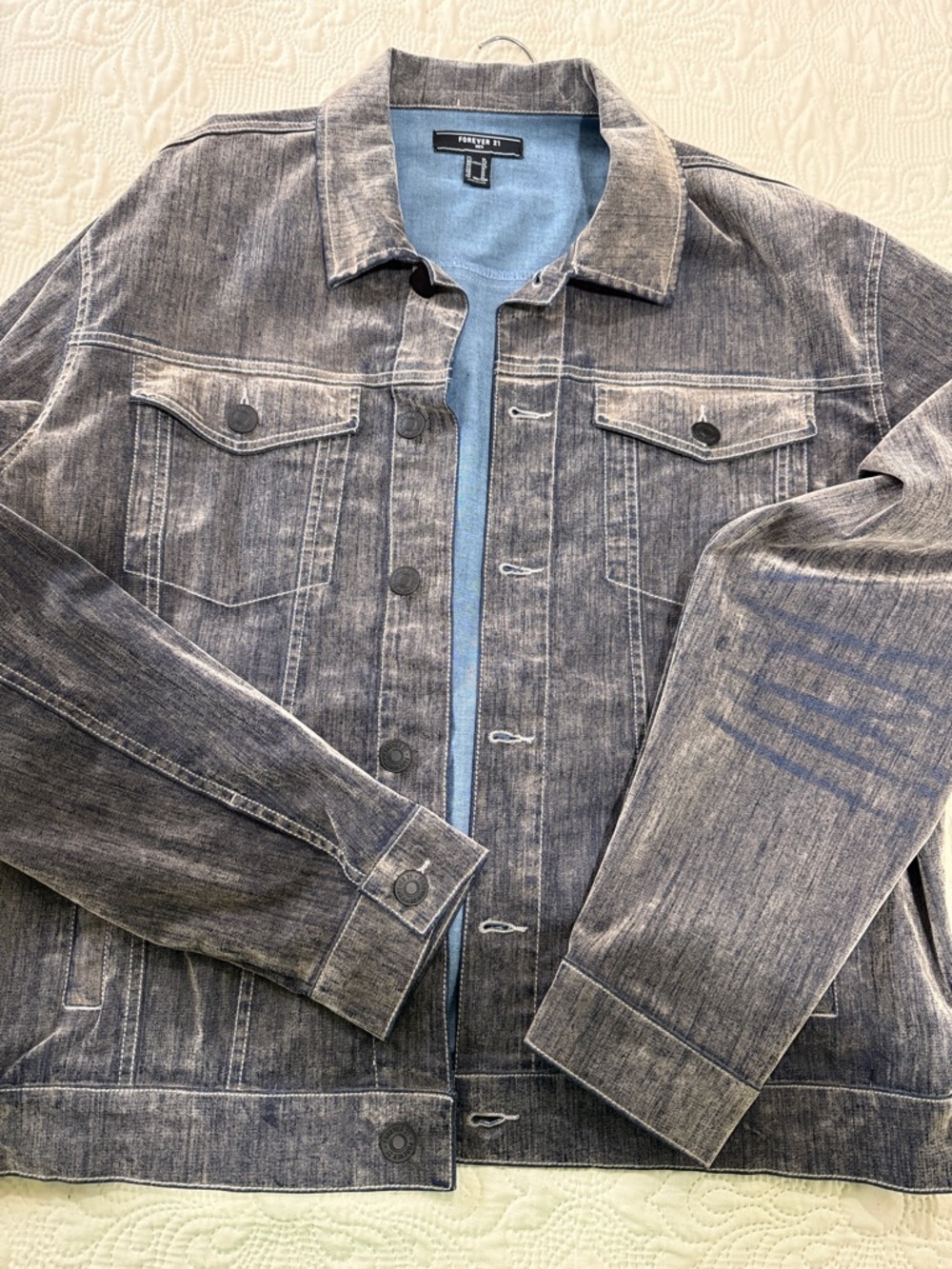 Forever 21 Men's Faded Black Denim Trucker Jacket